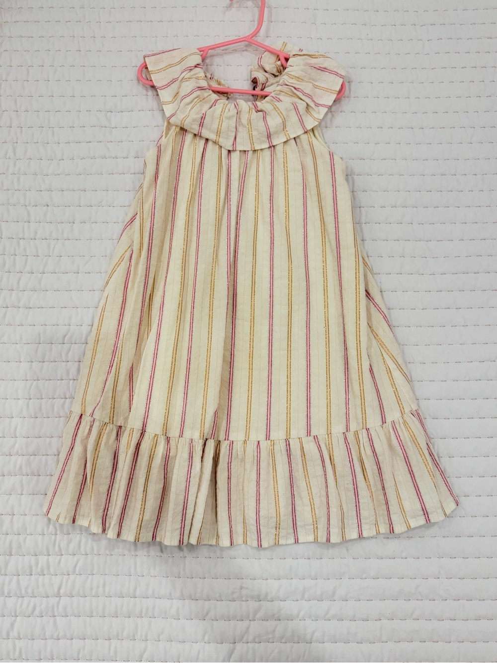 Zara Girls Cream Stripe Sundress with Pink & Yellow Accents